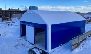 Finest-Hall Factory OÜ toodetud ja paigaldatud PVC hall mõõtudega 15x21m, kõrgusega 6m Norex Service Finland OY-le.