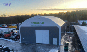 Finest-Hall Factory OÜ toodetud ja paigaldatud PVC hall mõõtudega 15x21m, kõrgusega 6 meetrit Osatori Oyj-le.