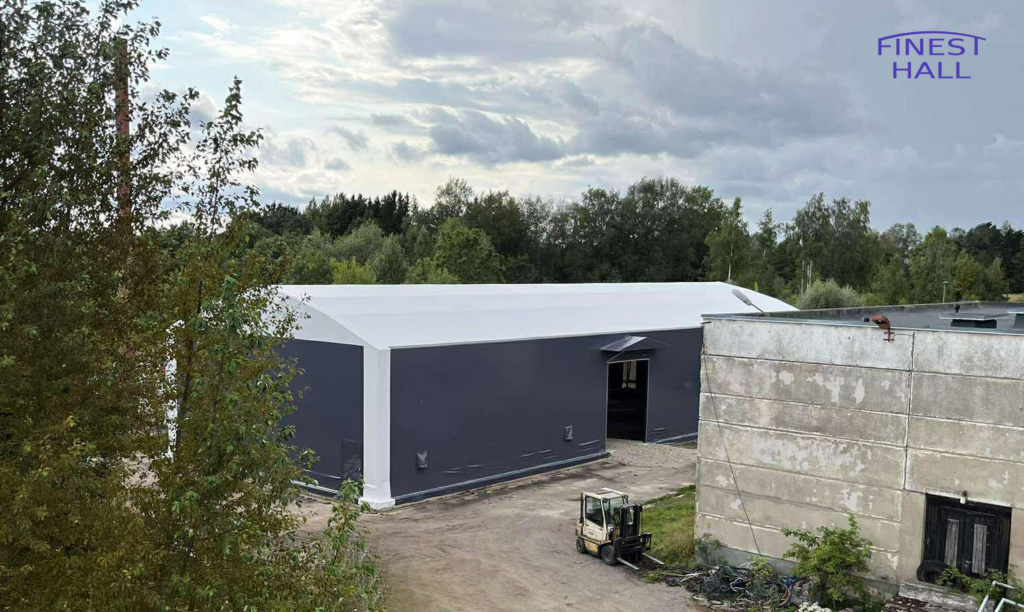 Finest-Hall Factory OÜ toodetud ja paigaldatud PVC hall mõõtudega 30x72m, kõrgusega 5,6 meetrit Länsi-Suomen Verkkopalvelut Oy-le.