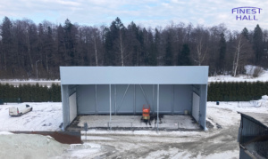 Finest-Hall Factory OÜ toodetud ja paigaldatud varikatus mõõtudega 8x21m, kõrgusega 9,4 meetrit Perasaar OÜ-le.