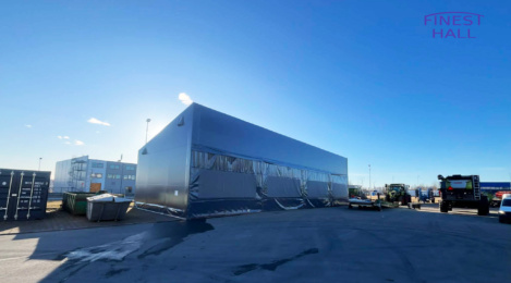 Finest-Hall Factory OÜ toodetud ja paigaldatud varikatus mõõtudega 10x28m, kõrgusega 7,6 meetrit Baltic Agro AS-le.