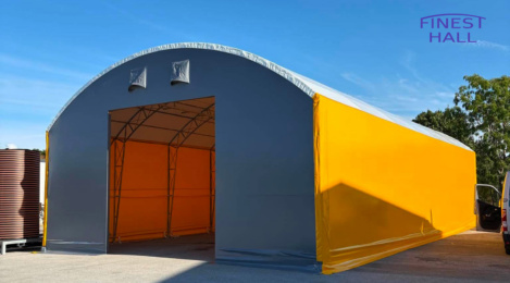 En PVC-hall med måtten 10 × 21 m och en höjd på 4 meter, tillverkad och monterad av Finest-Hall Factory OÜ för Eesti Kalatootjate Keskühistu.