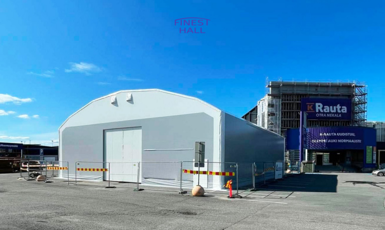 Finest-Hall Factory OÜ toodetud ja paigaldatud PVC hall mõõtudega 20x24m, kõrgusega 5,6 meetrit Kesko Oyj-le.