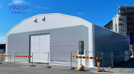 En PVC-hall med måtten 20 × 24 m och en höjd på 5,6 meter, tillverkad och monterad av Finest-Hall Factory OÜ för Kesko Oyj.