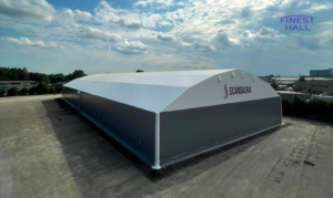 PVC-hall tillverkad och monterad av Finest-Hall Factory OÜ för Scandagra UAB, med måtten 40 × 100 meter och en höjd på 7 meter.